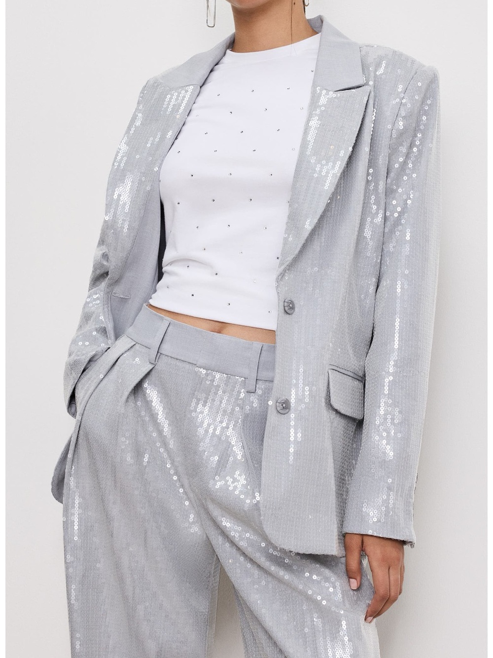 Good American Silver Sequin Blazer